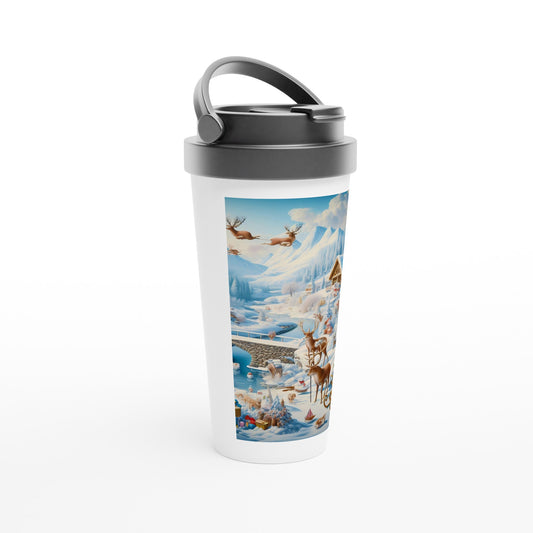 White 15oz Stainless Steel Travel Mug - Winter 172
