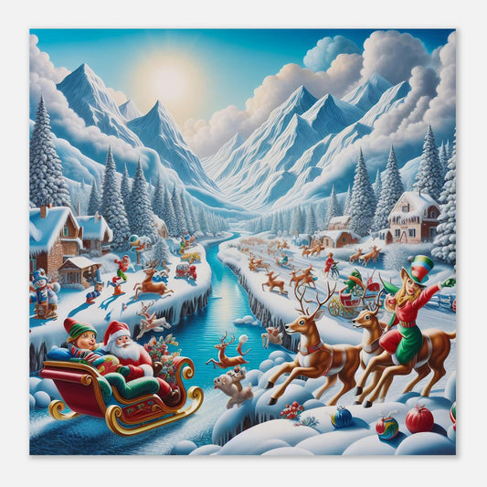 Wall Art - Winter 41 - Santa Claus, reindeer and river