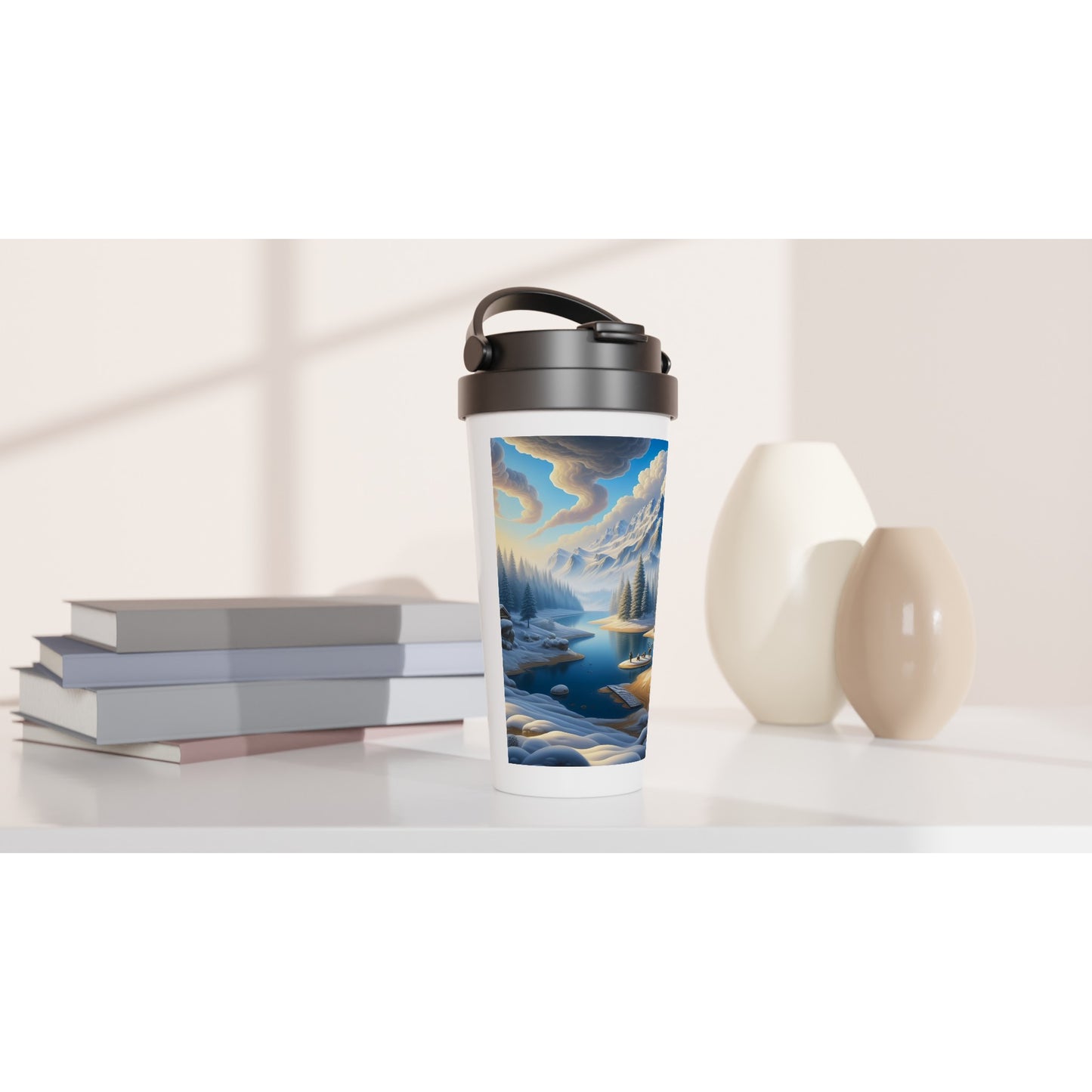 White 15oz Stainless Steel Travel Mug - Winter 163