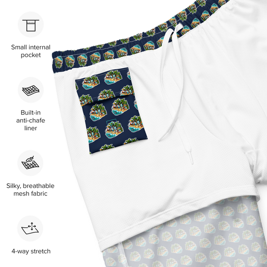 Men's Swim Trunks - Beach Scene 1 - Navy