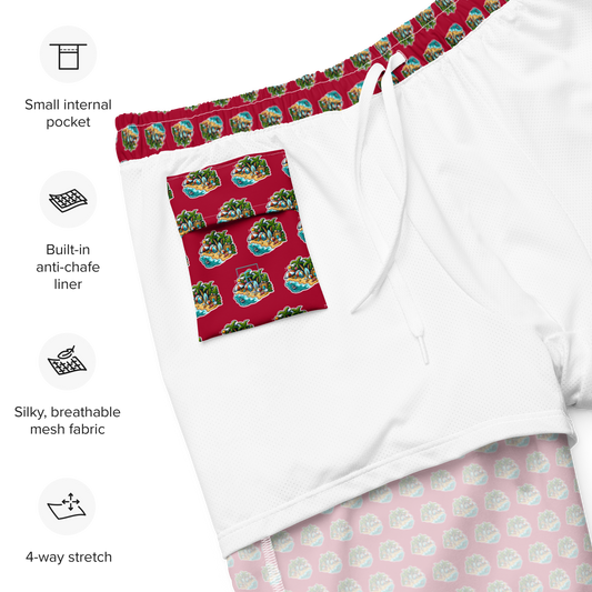 Men's Swim Trunks - Beach Scene 1 - Carmine Red