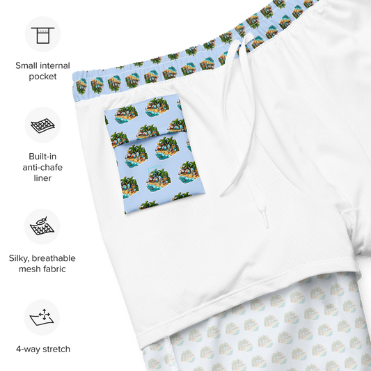Men's Swim Trunks - Beach Scene 1 - Hawkes Blue