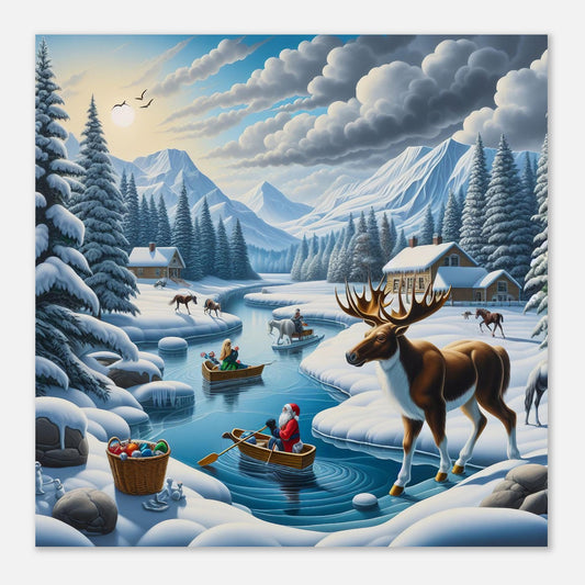 Wall Art - Winter 4 - Moose, Santa Claus, River