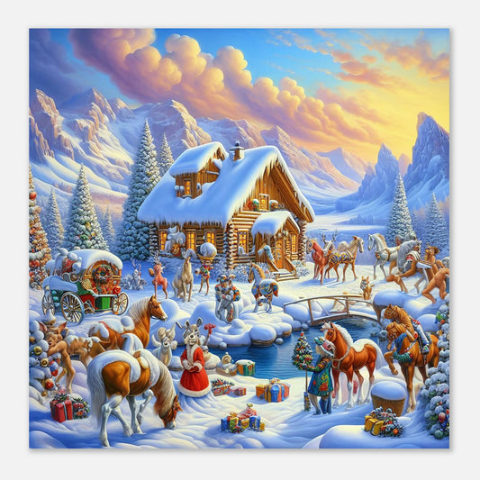 Wall Art - Winter 71 - Log cabin and horses
