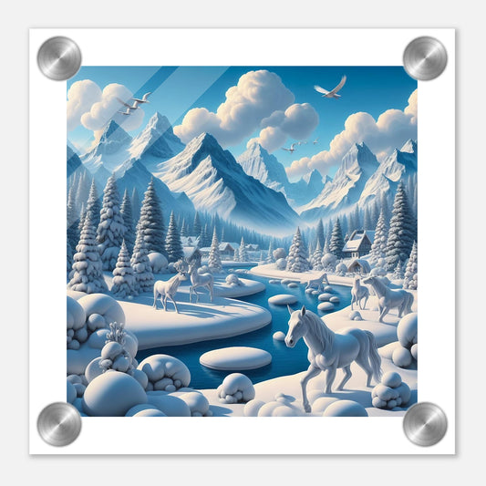 Wall Art - Winter 1 - Horses, deer and mountains