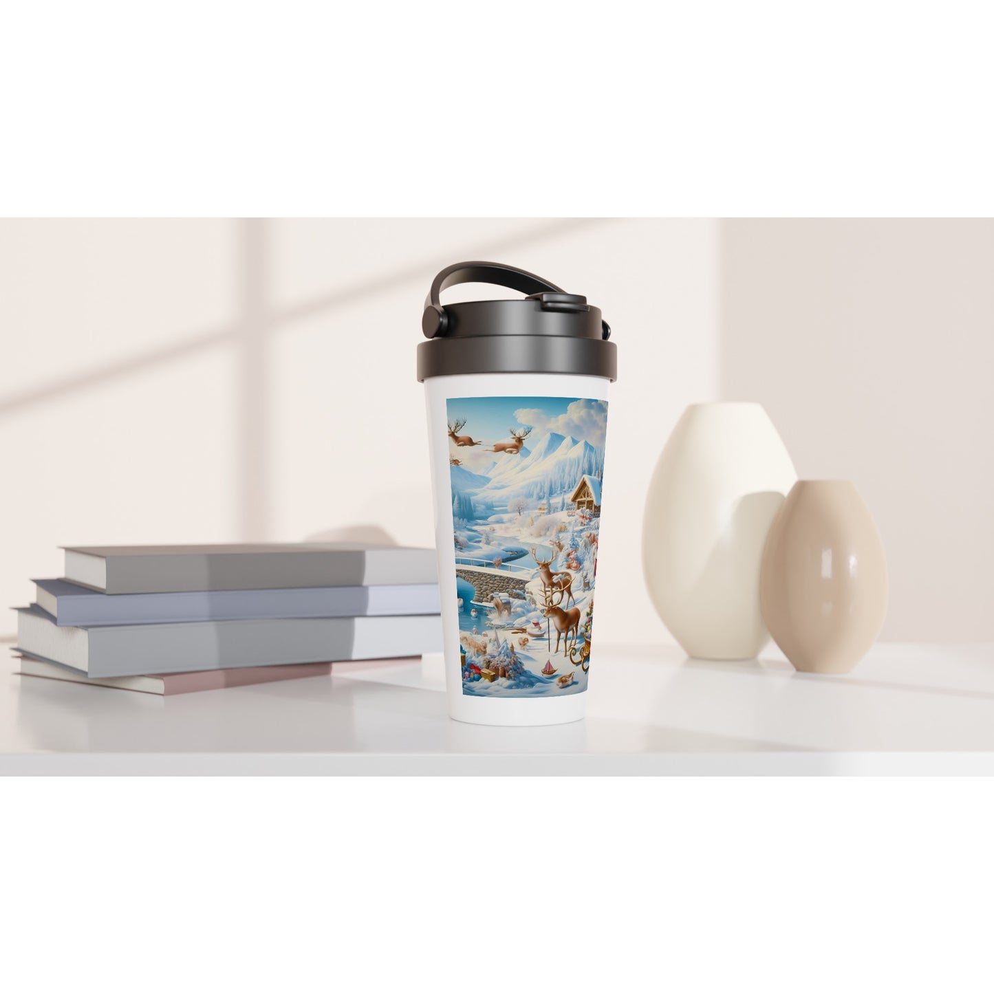 White 15oz Stainless Steel Travel Mug - Winter 172