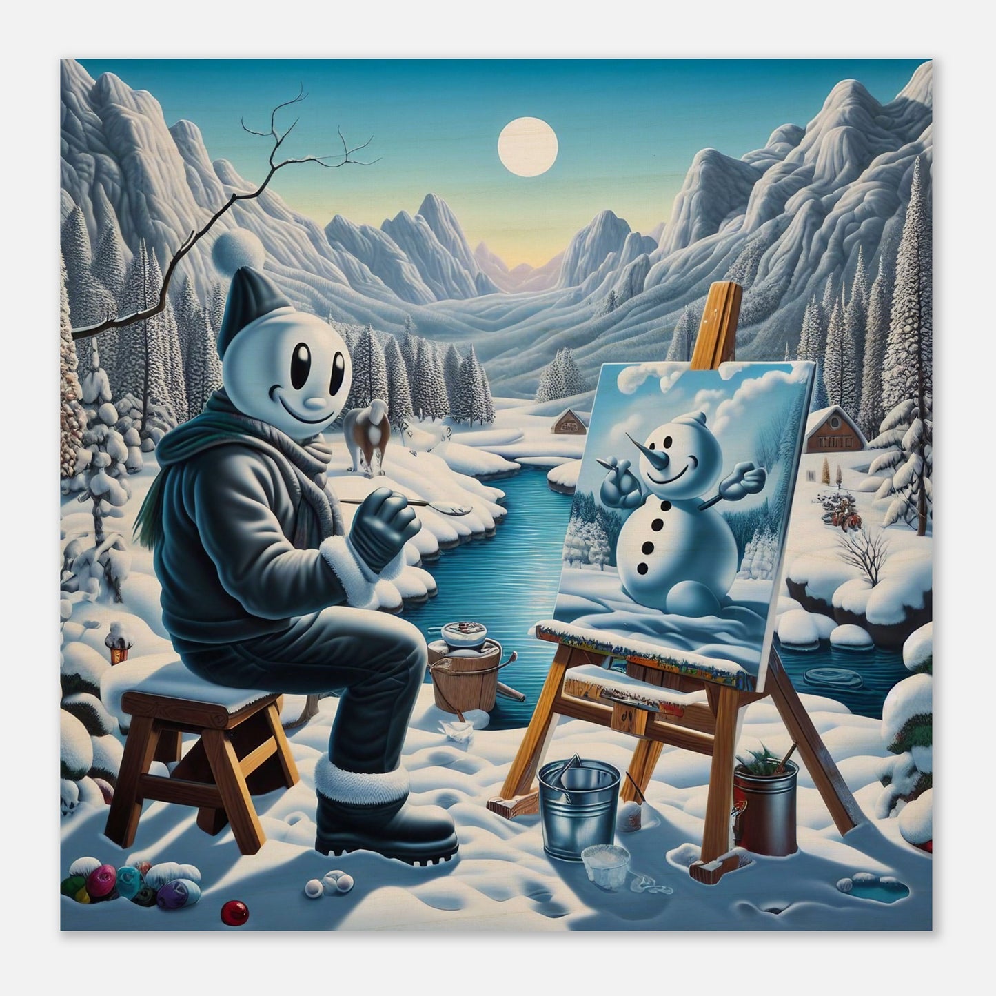 Wall Art - Winter 79 - Snowman by the river