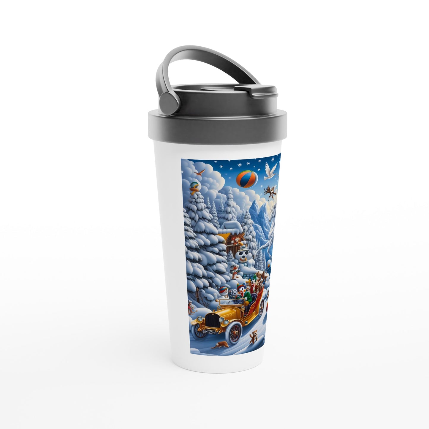 White 15oz Stainless Steel Travel Mug  - Winter 161