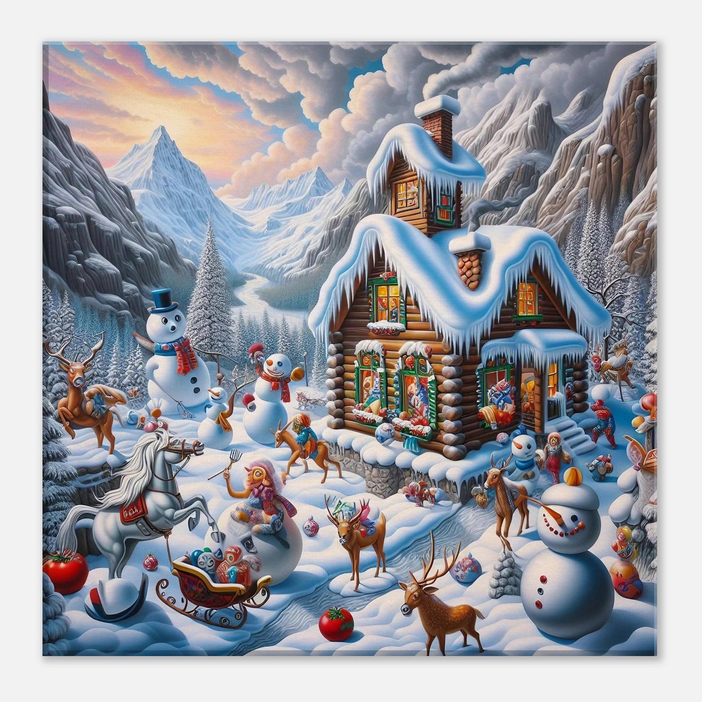 Wall art - House with snowmen