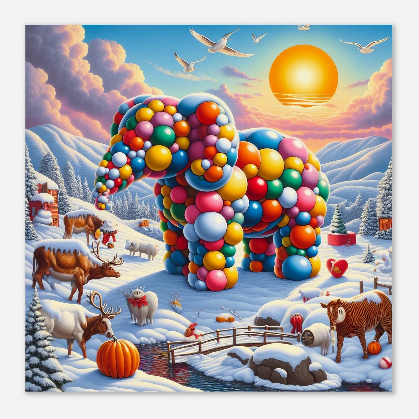 Wall Art - Winter 74 - Elephant and sun