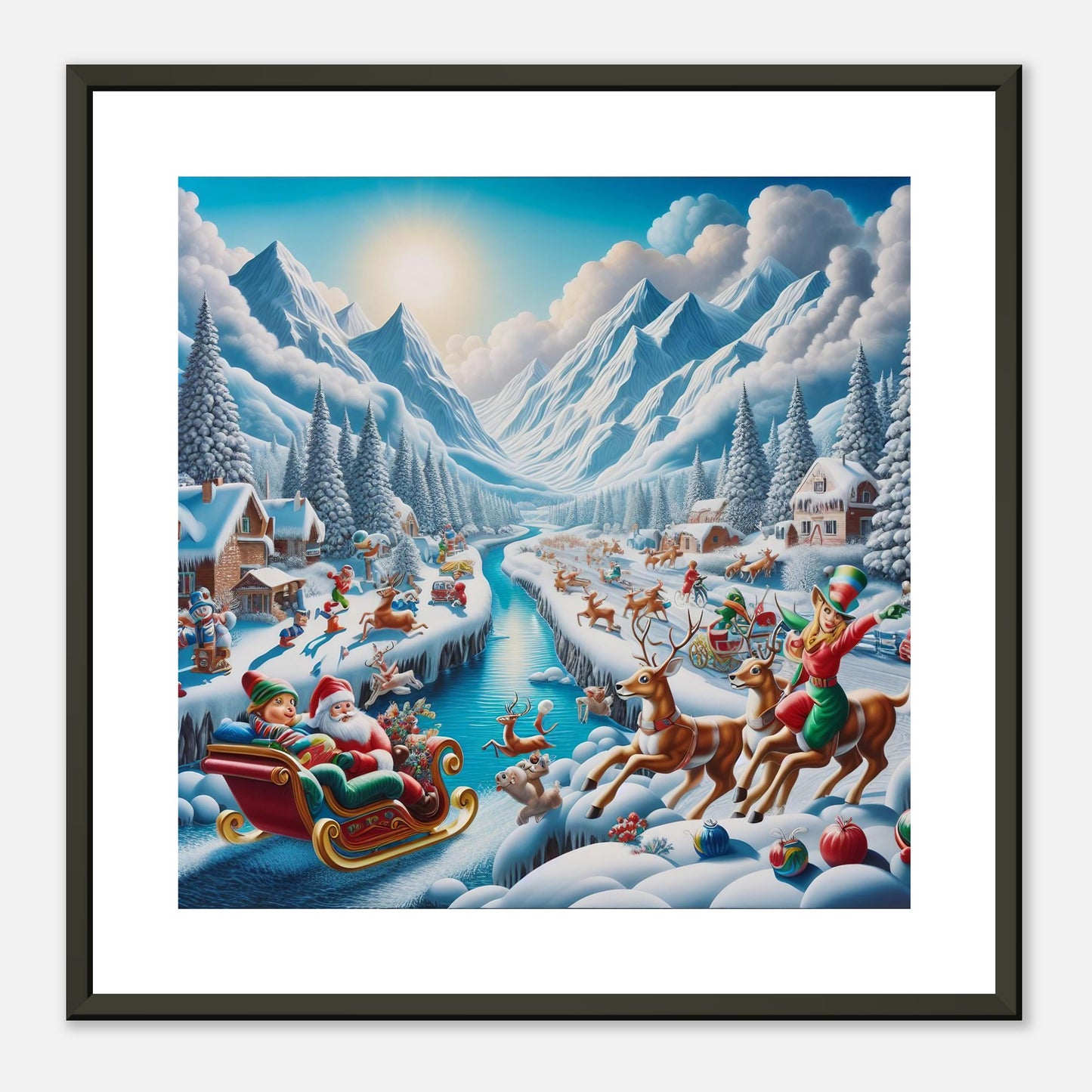 Wall Art - Winter 41 - Santa Claus, reindeer and river