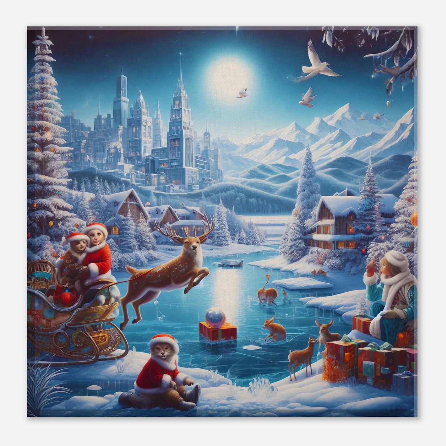 Wall Art - Winter 68 - Jumping reindeer by the river