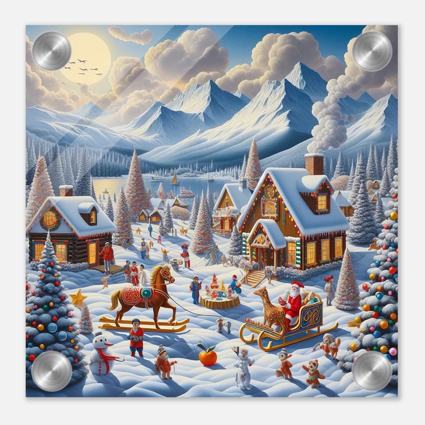 Wall art - Houses with Santa Claus and a Wood Horse