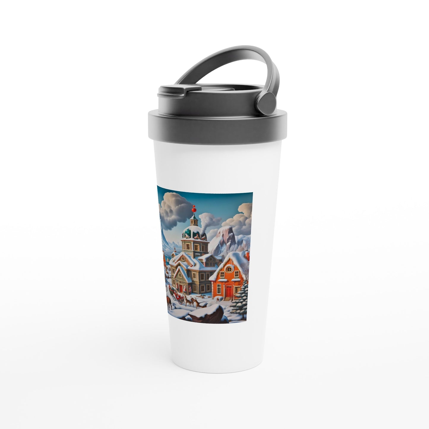 White 15oz Stainless Steel Travel Mug - Winter 124