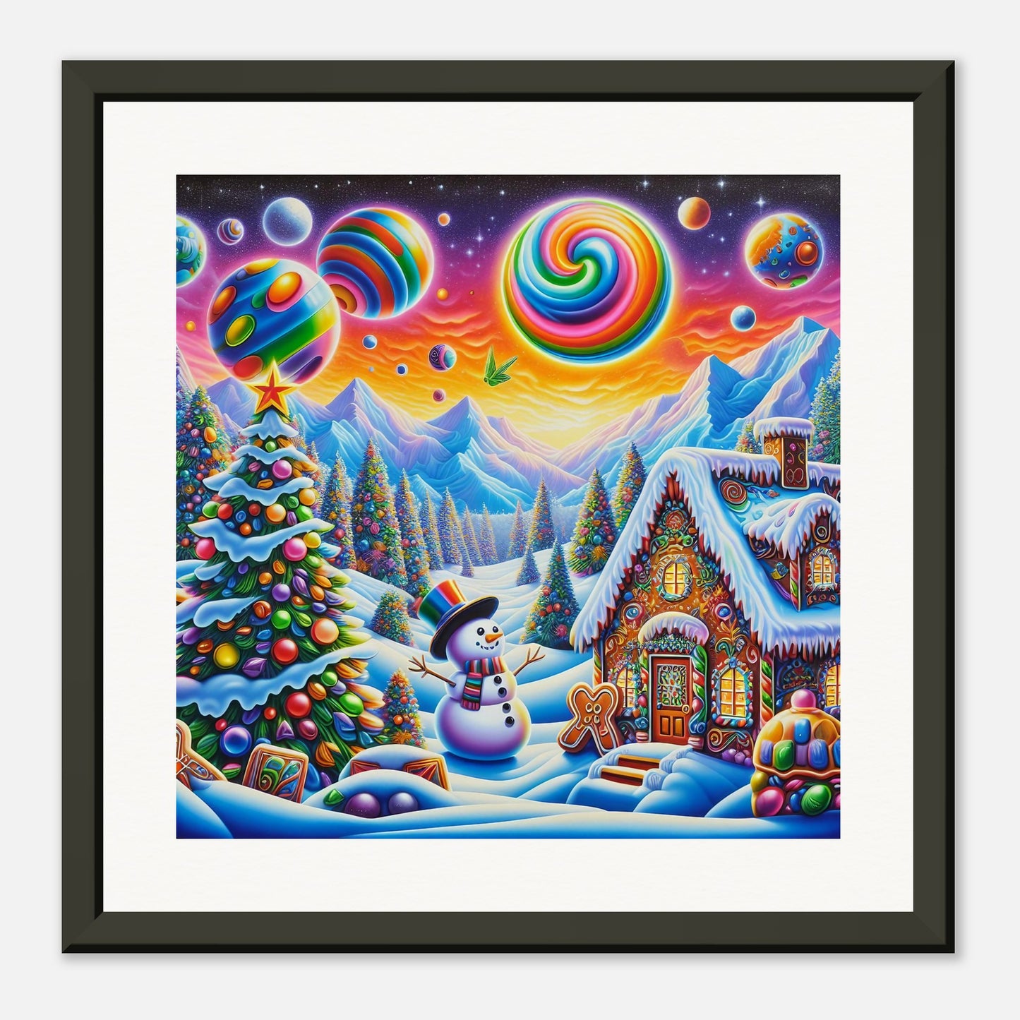 Wall Art - Winter 29 - Snowman and neon planets