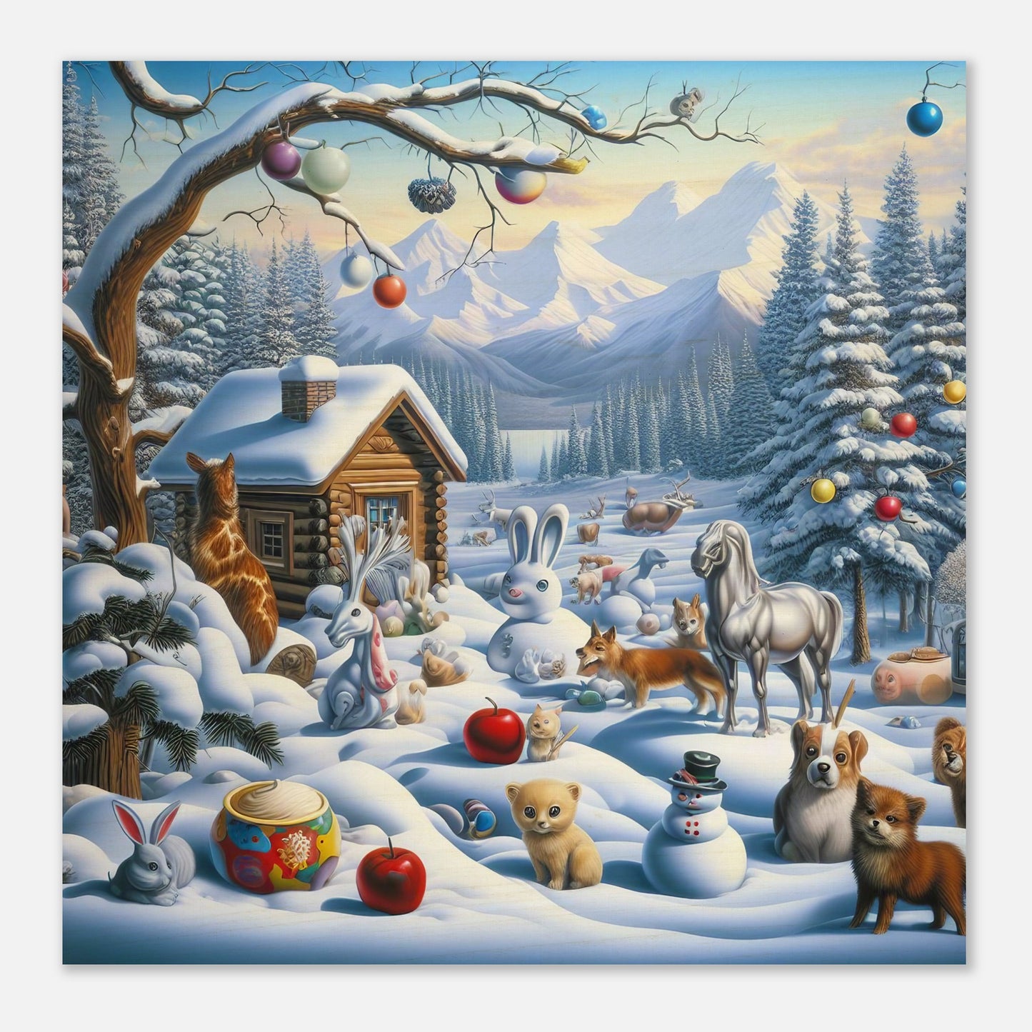 Wall Art - Winter 48 - Rabbit and a fox