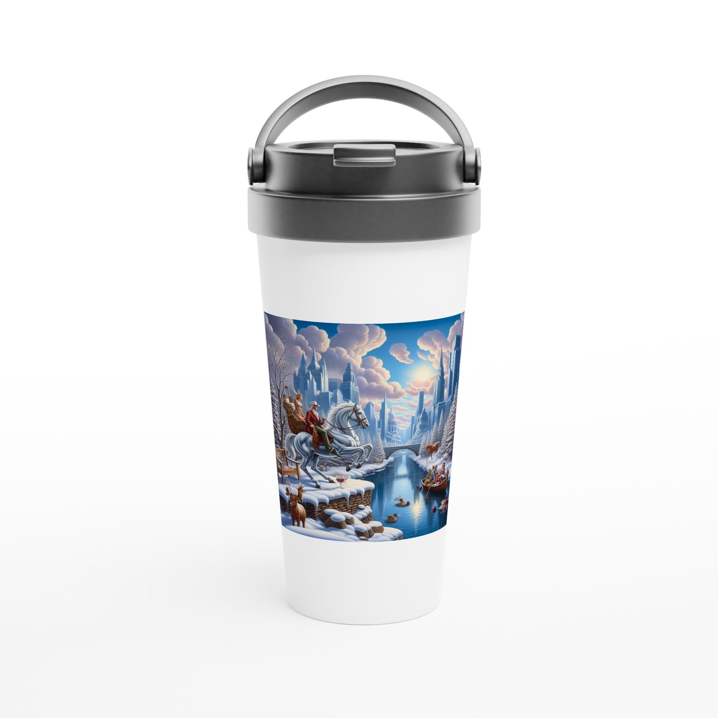 White 15oz Stainless Steel Travel Mug - Winter 69