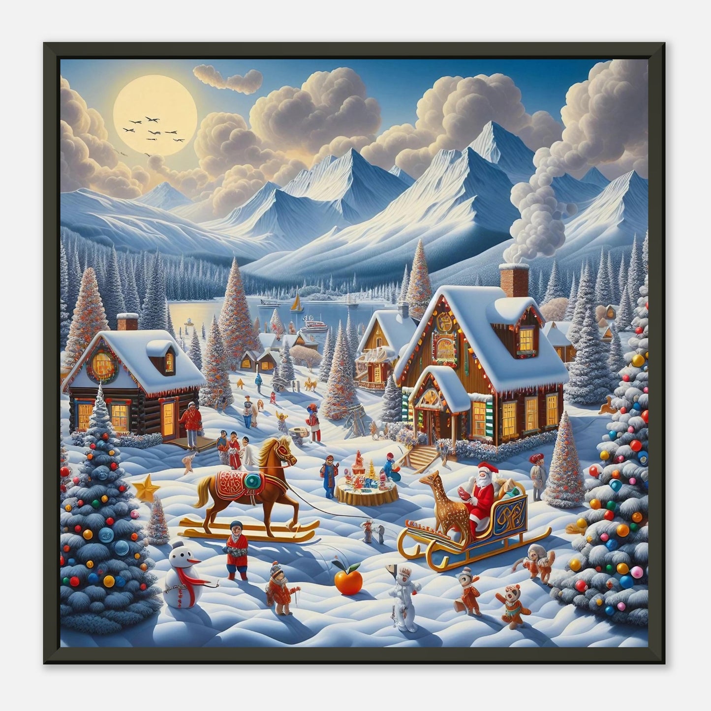 Wall art - Houses with Santa Claus and a Wood Horse