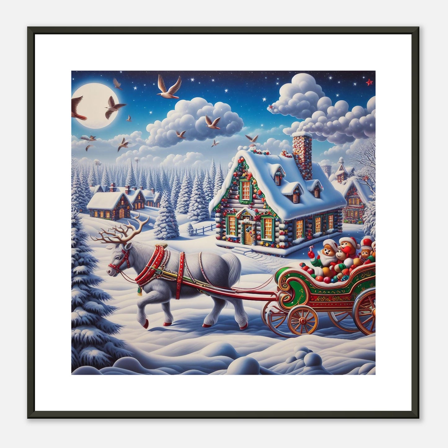 Wall Art - Winter 20 - White reindeer and a snow carriage