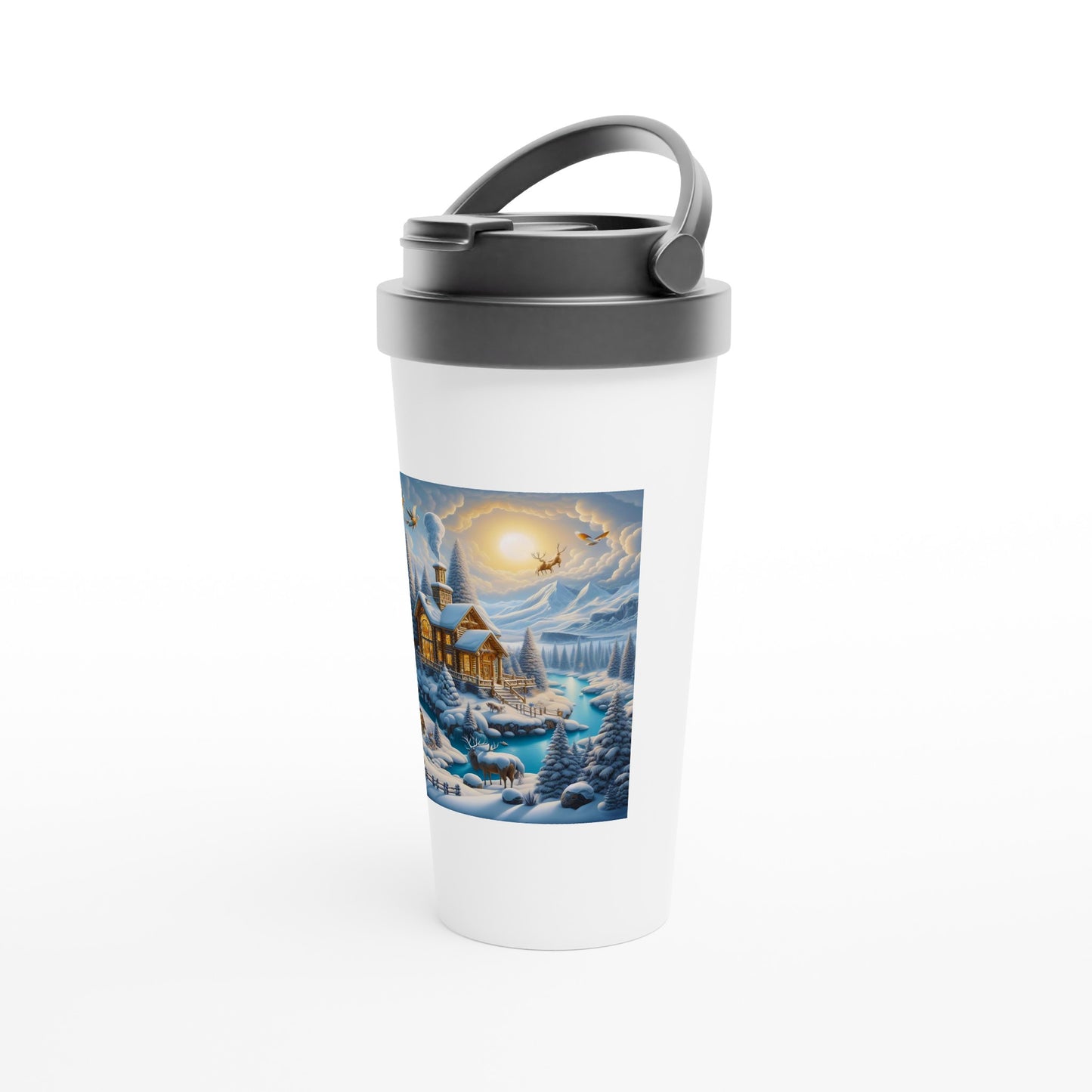 White 15oz Stainless Steel Travel Mug - Winter 176