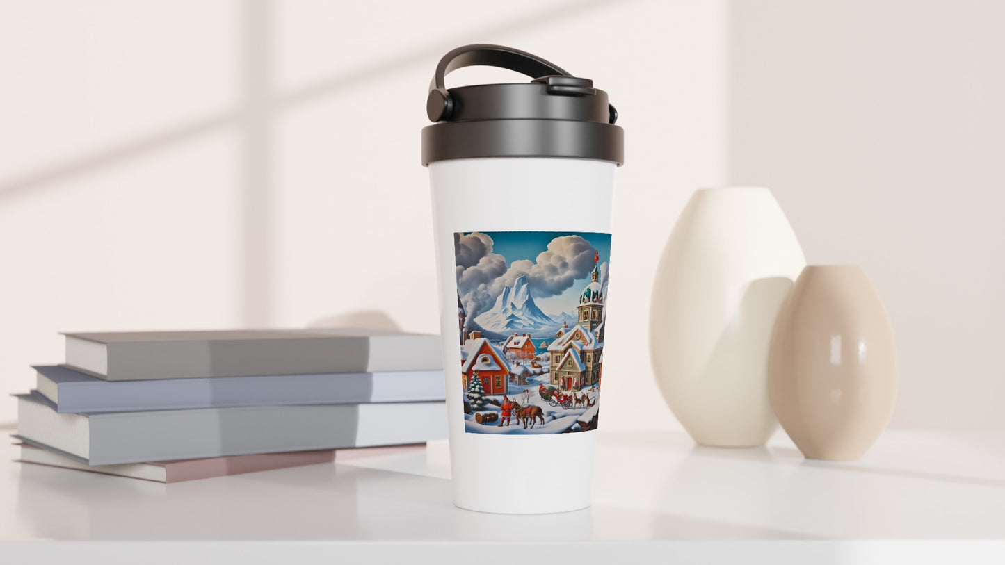 White 15oz Stainless Steel Travel Mug - Winter 124