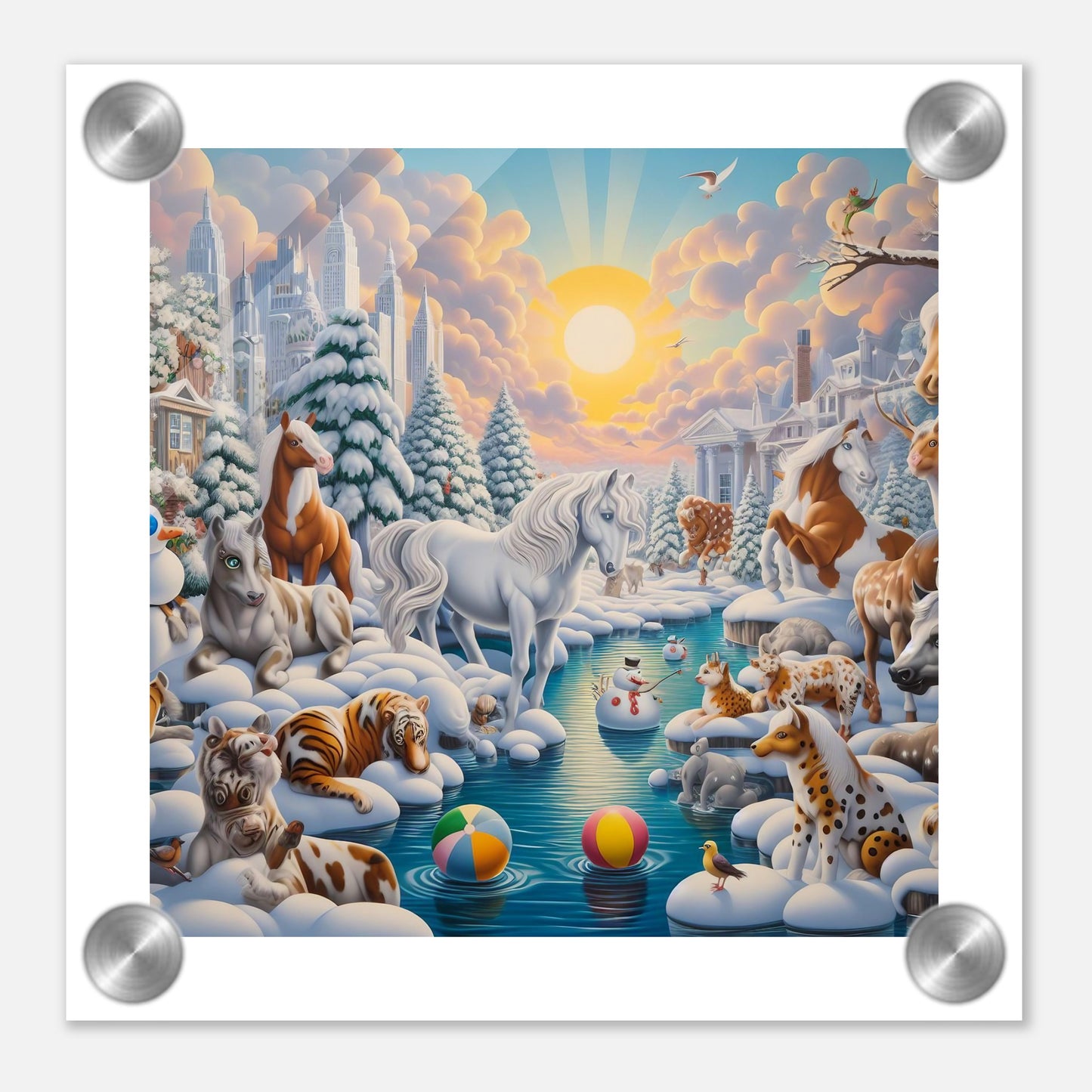 Wall Art - Winter 66 - Horses by the river