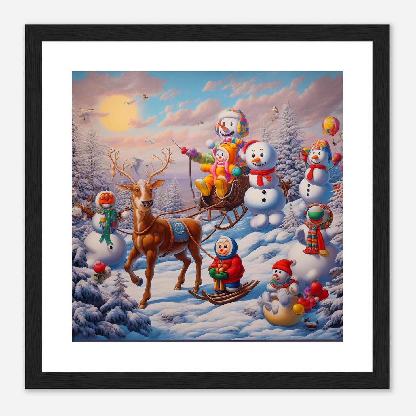 Wall Art - Winter 77 - Snowmen and a reindeer