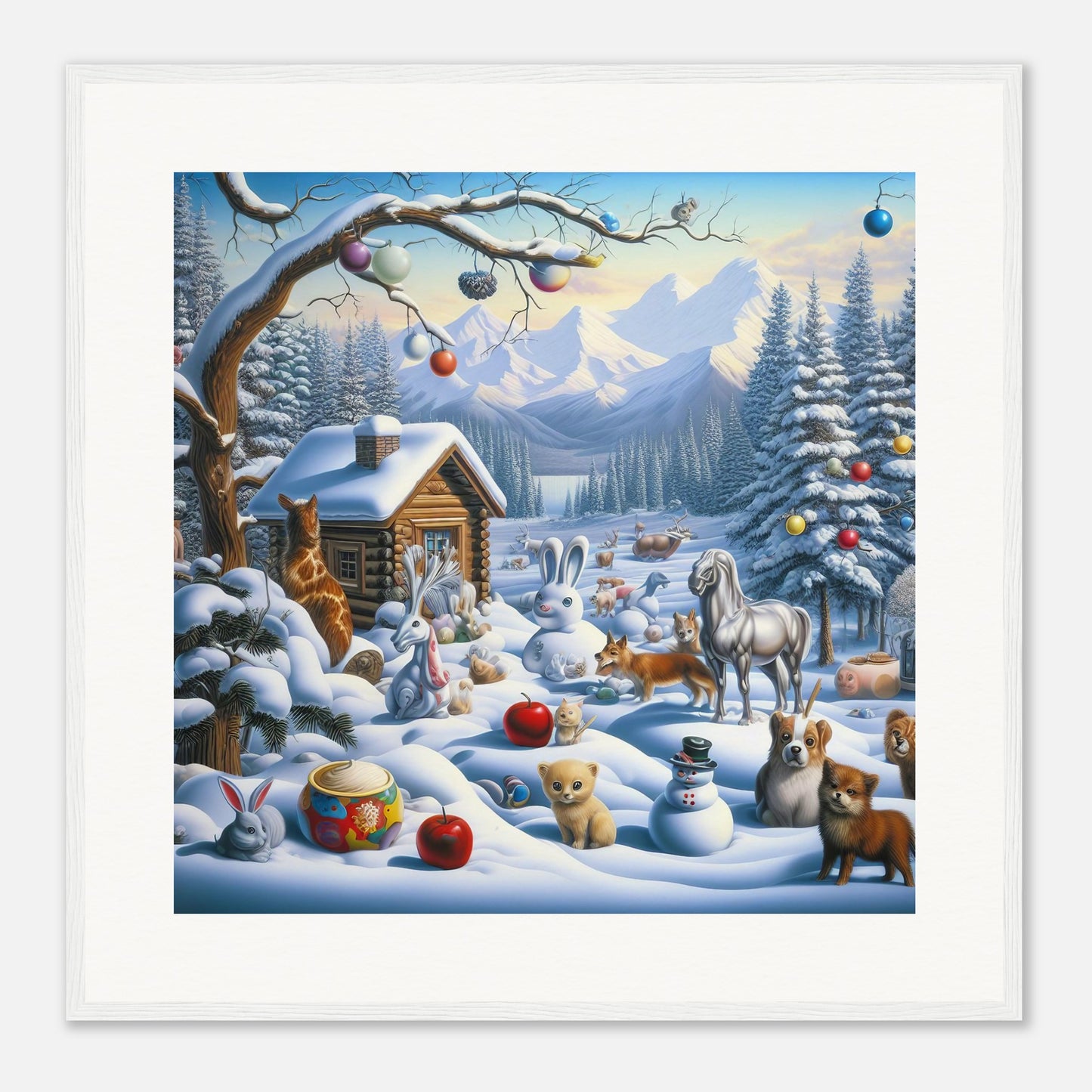 Wall Art - Winter 48 - Rabbit and a fox