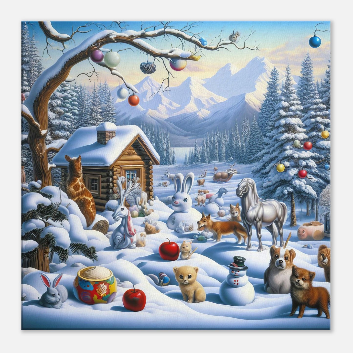 Wall Art - Winter 48 - Rabbit and a fox