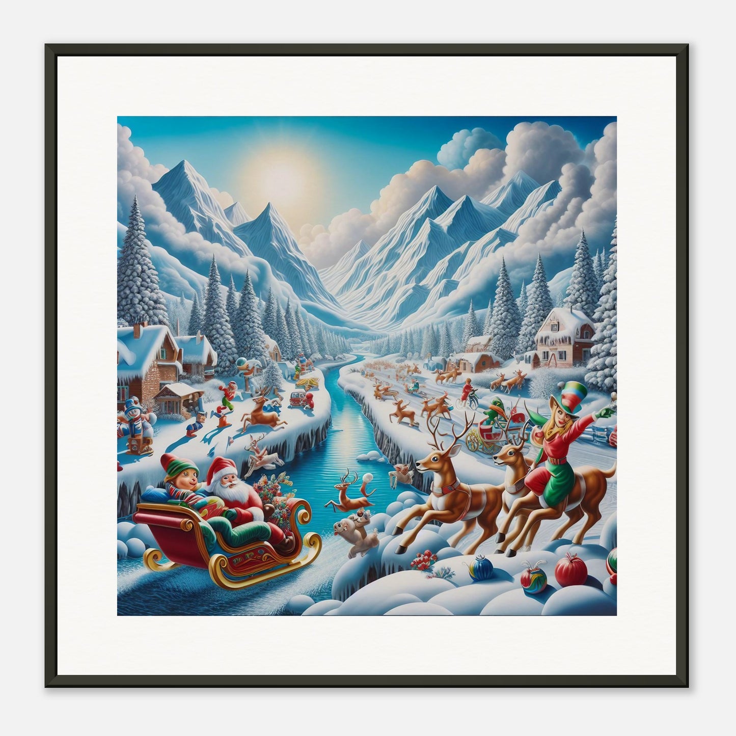 Wall Art - Winter 41 - Santa Claus, reindeer and river