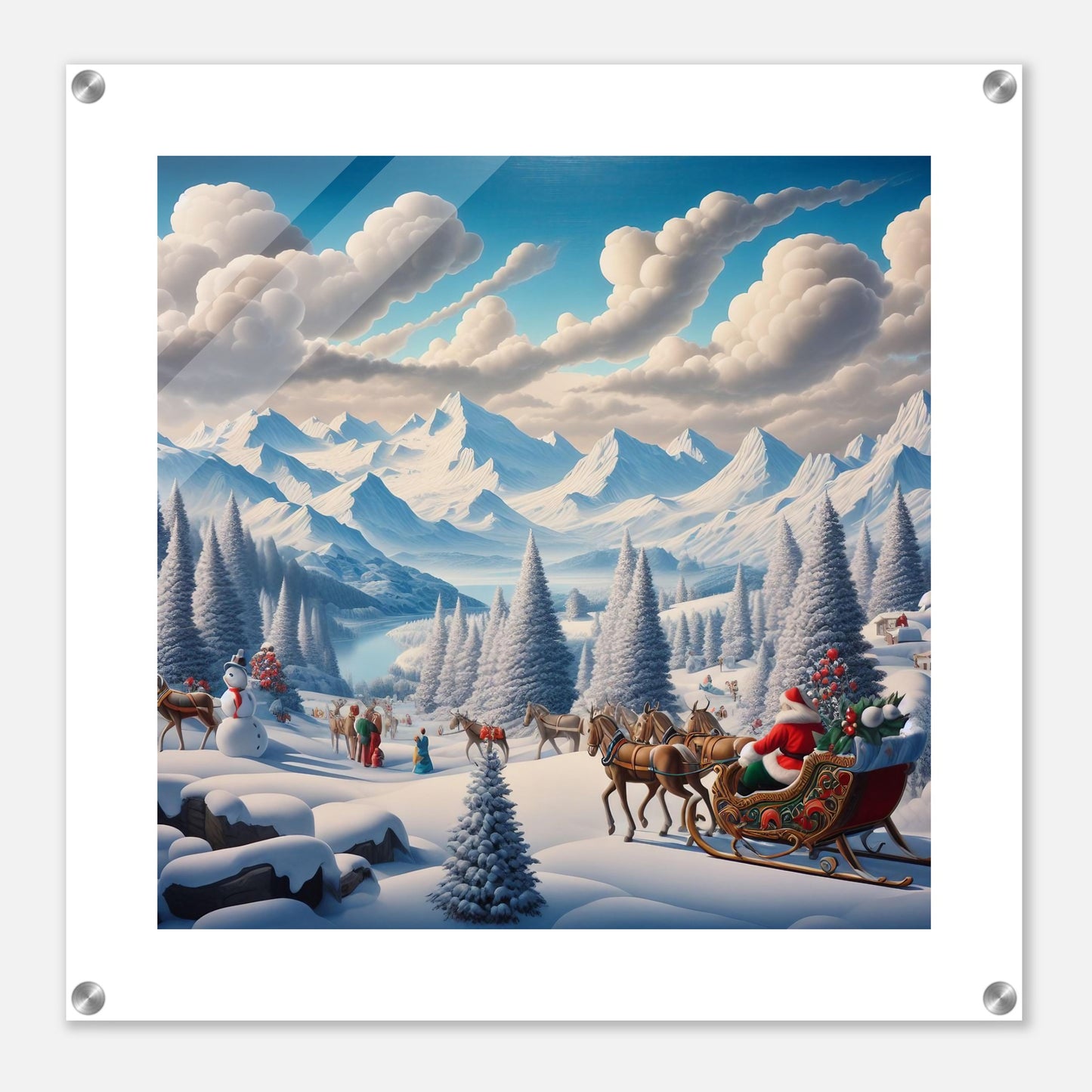 Wall Art - Winter 8 - Santa Claus, Sleigh, Mountains