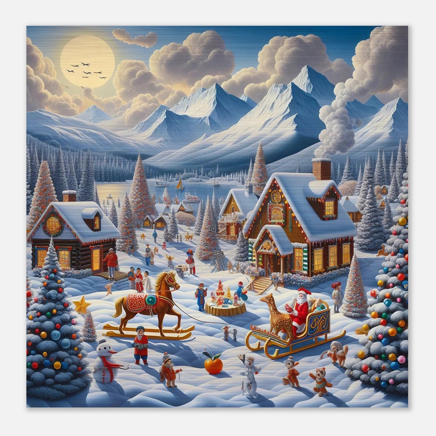 Wall art - Houses with Santa Claus and a Wood Horse