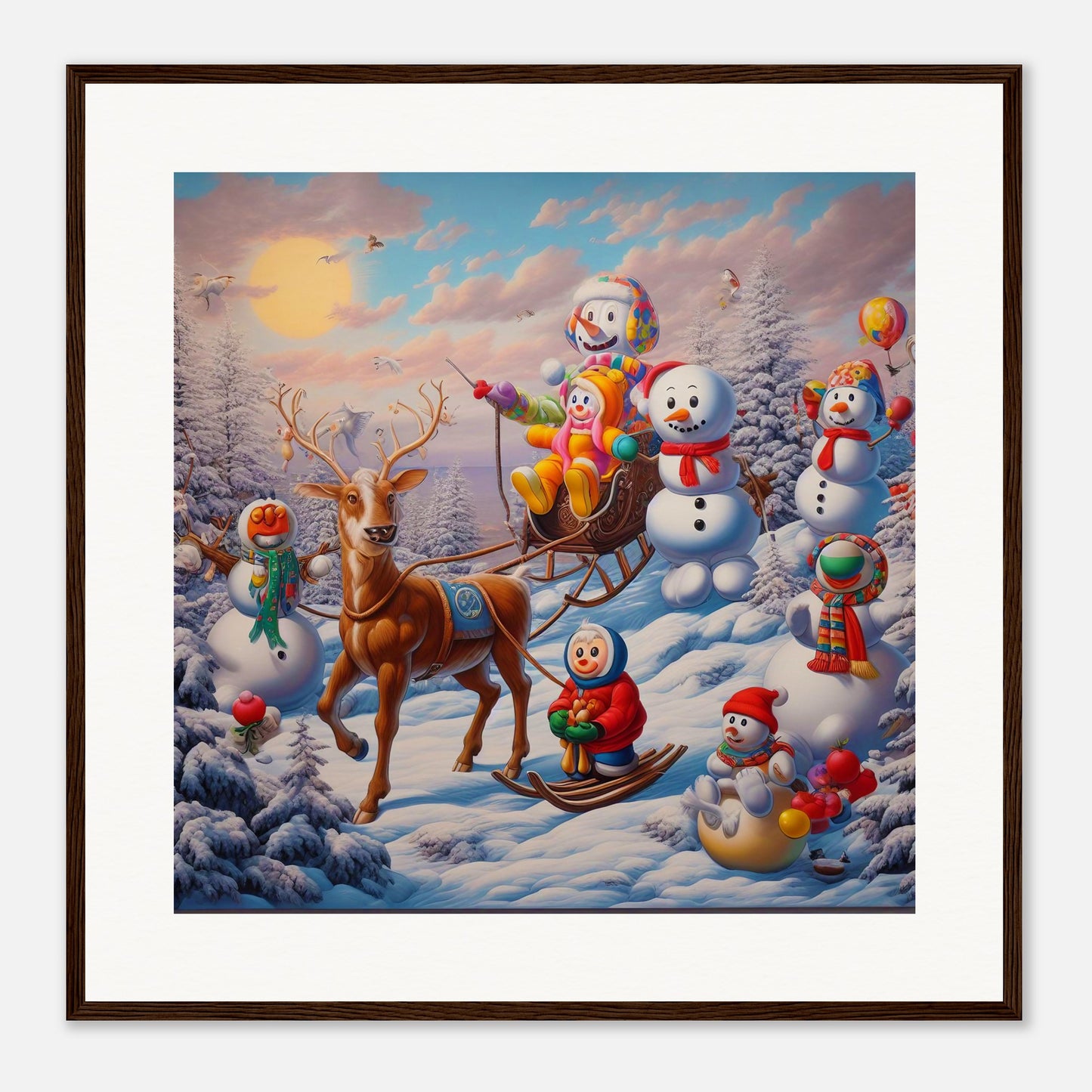 Wall Art - Winter 77 - Snowmen and a reindeer