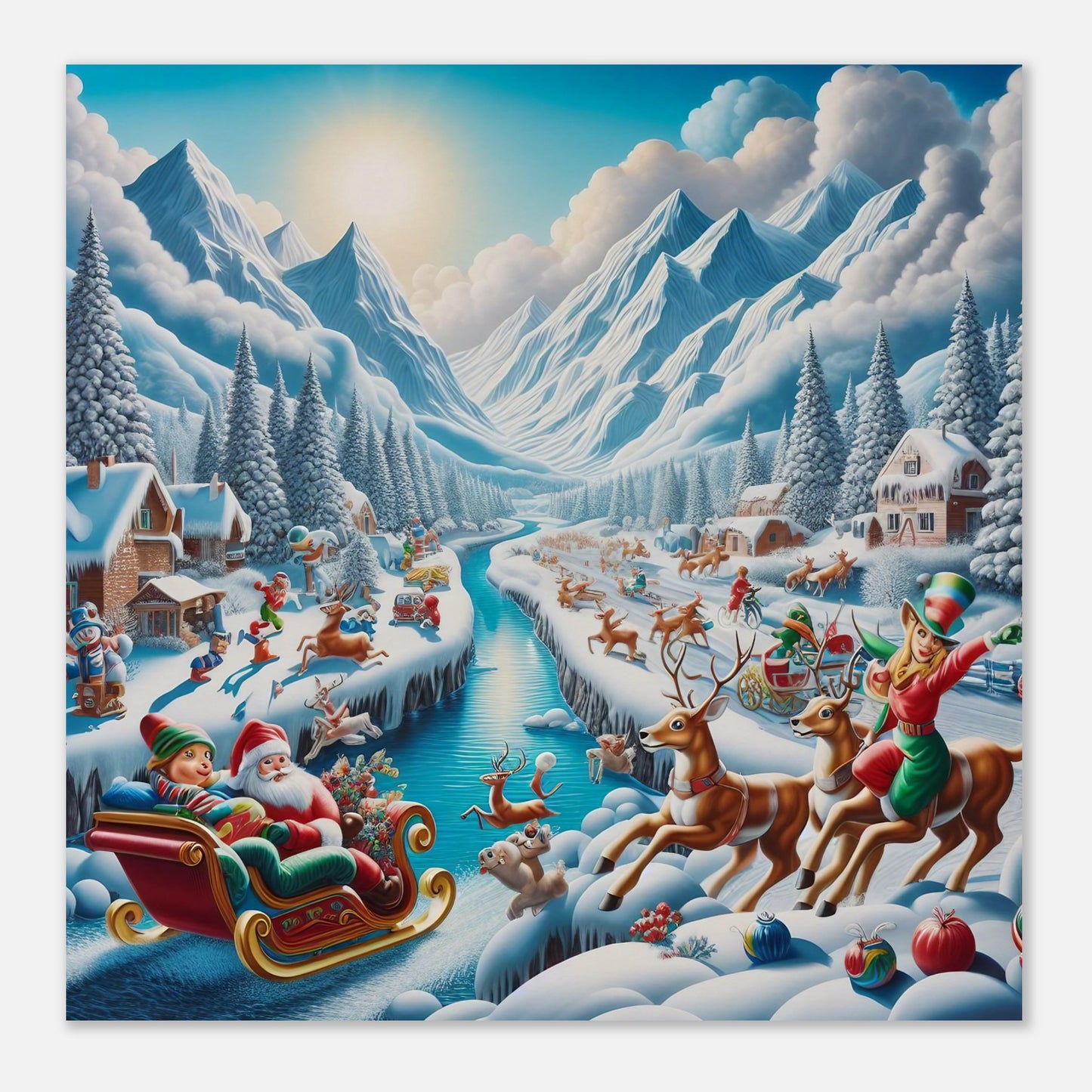 Wall Art - Winter 41 - Santa Claus, reindeer and river