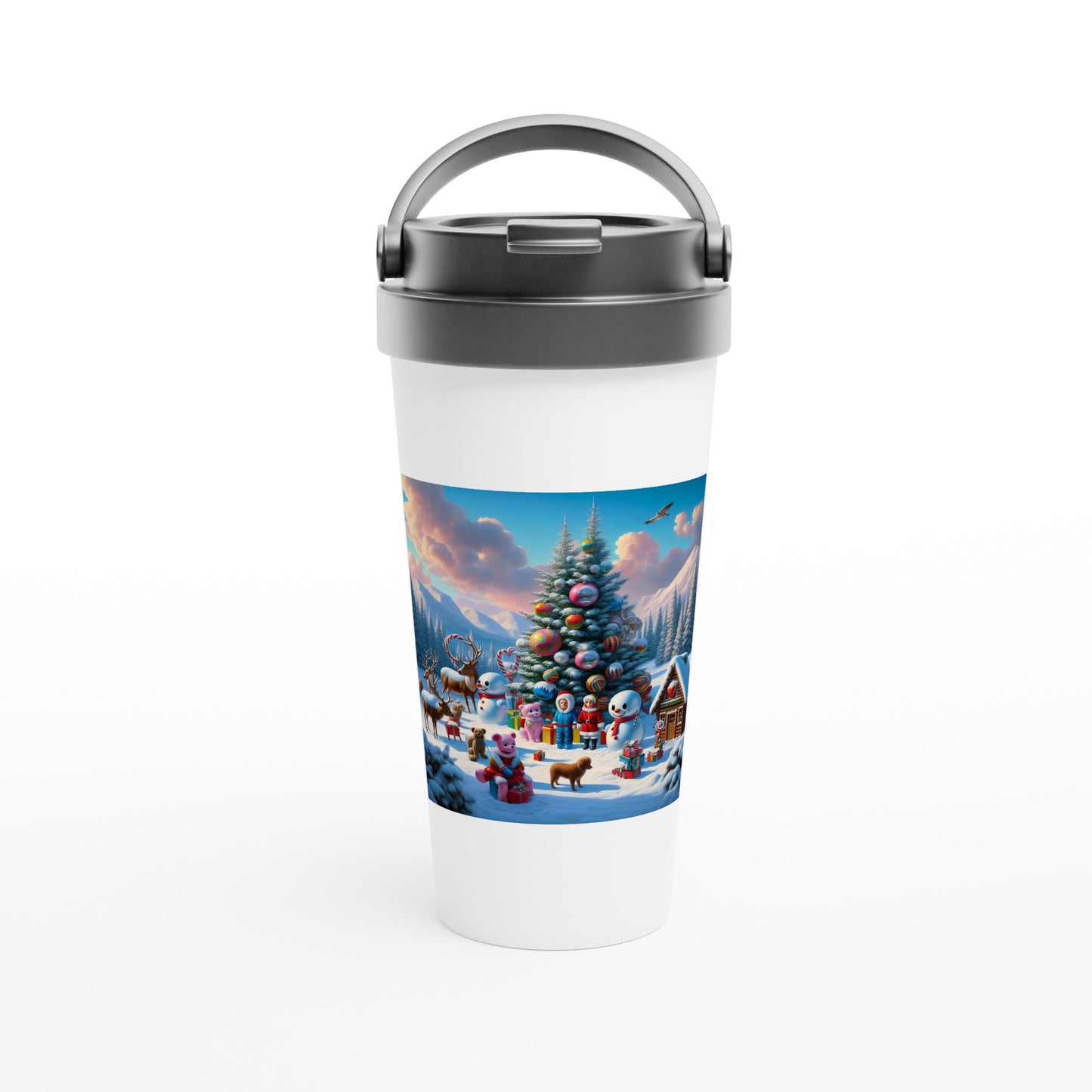 White 15oz Stainless Steel Travel Mug - Winter 122