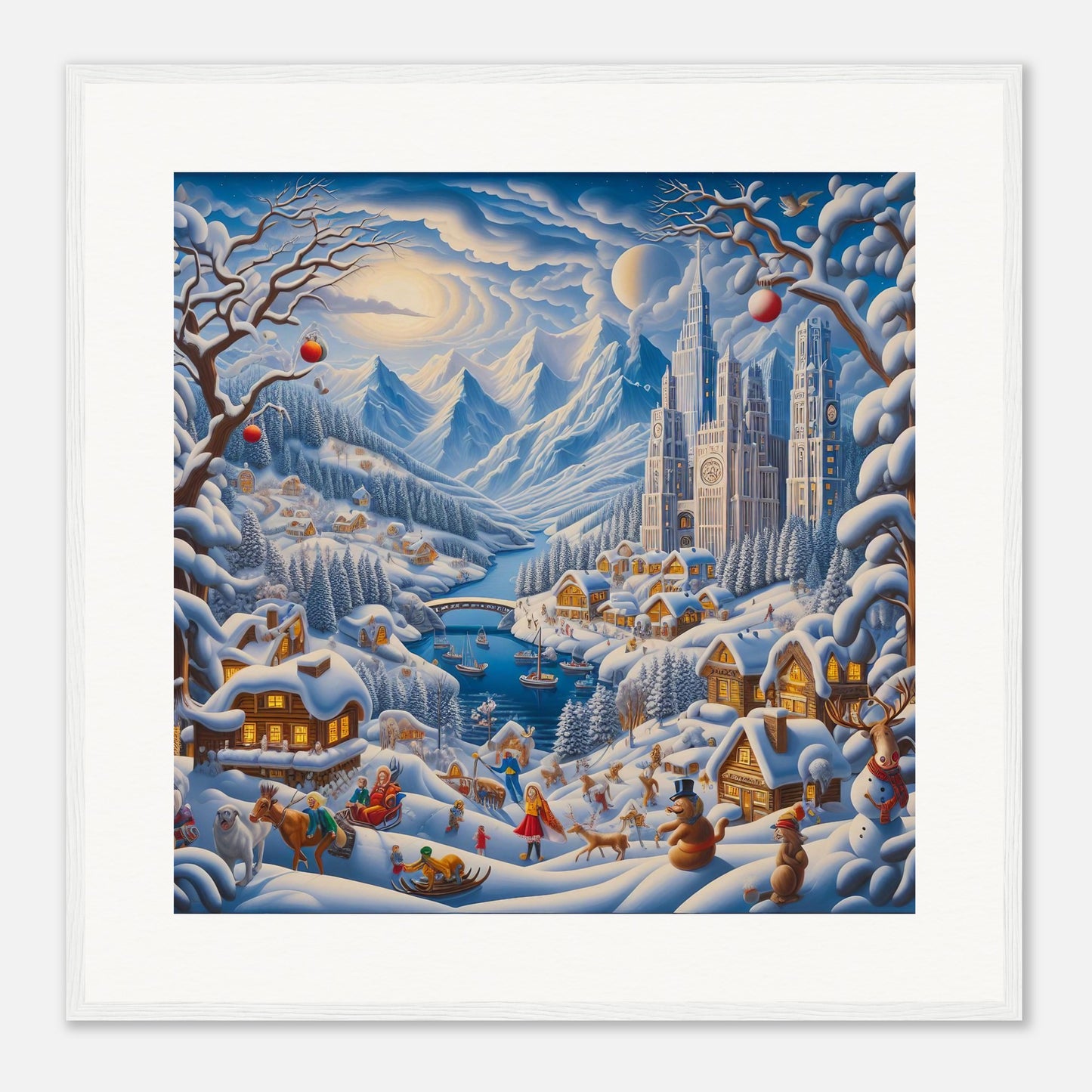 Wall Art - Winter 2 - Mountains, river, building