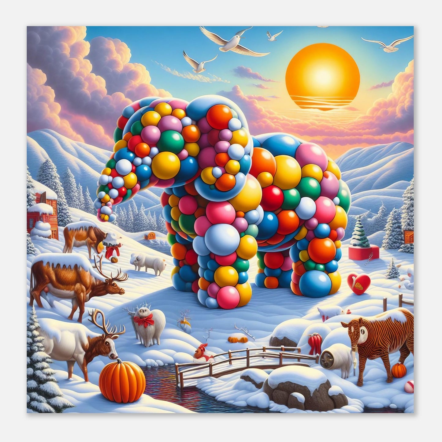 Wall Art - Winter 74 - Elephant and sun