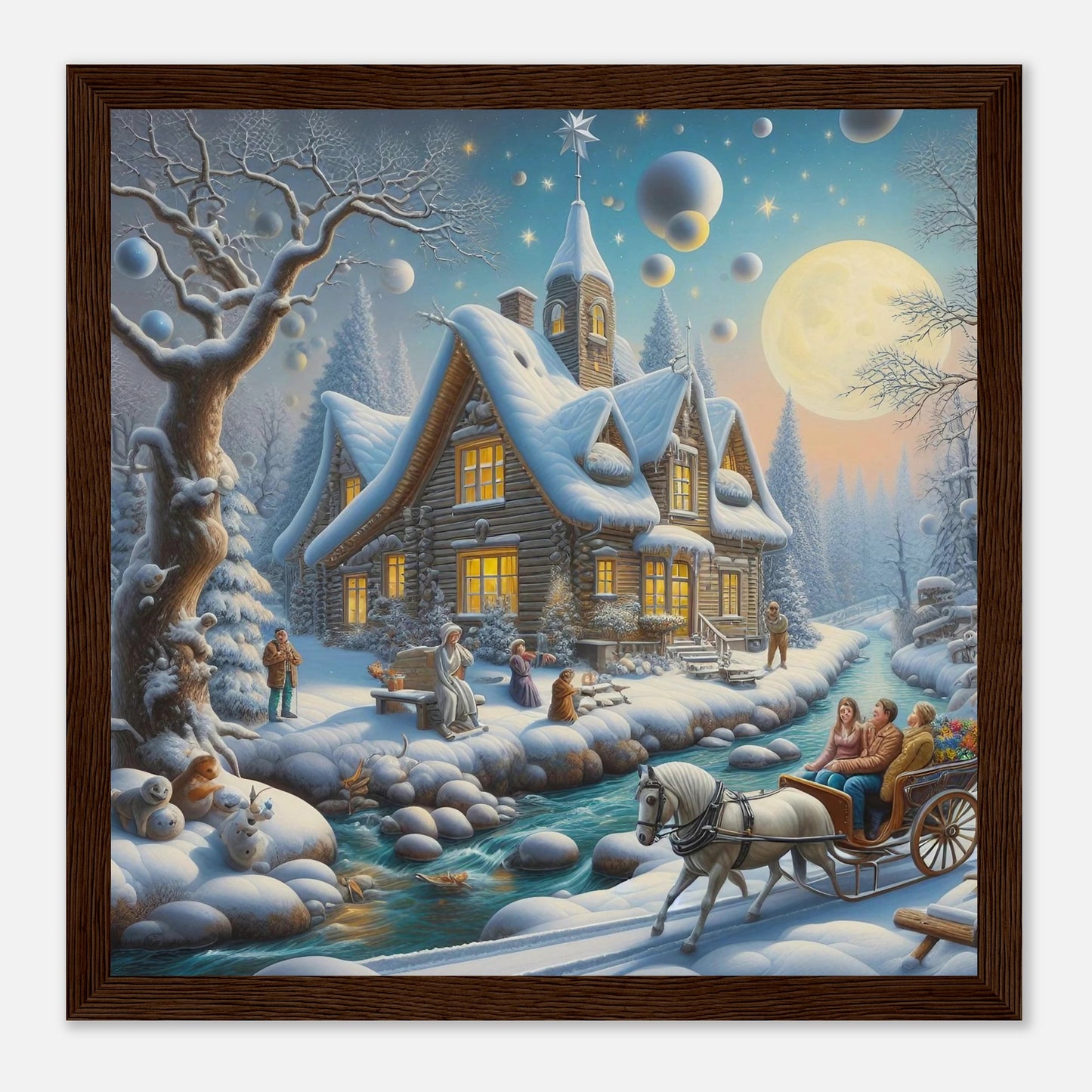 Wall art - House with a horse in winter at night