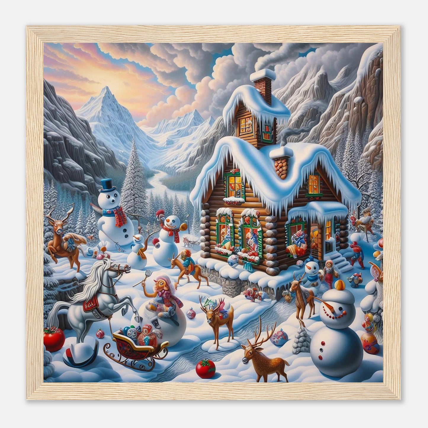 Wall art - House with snowmen