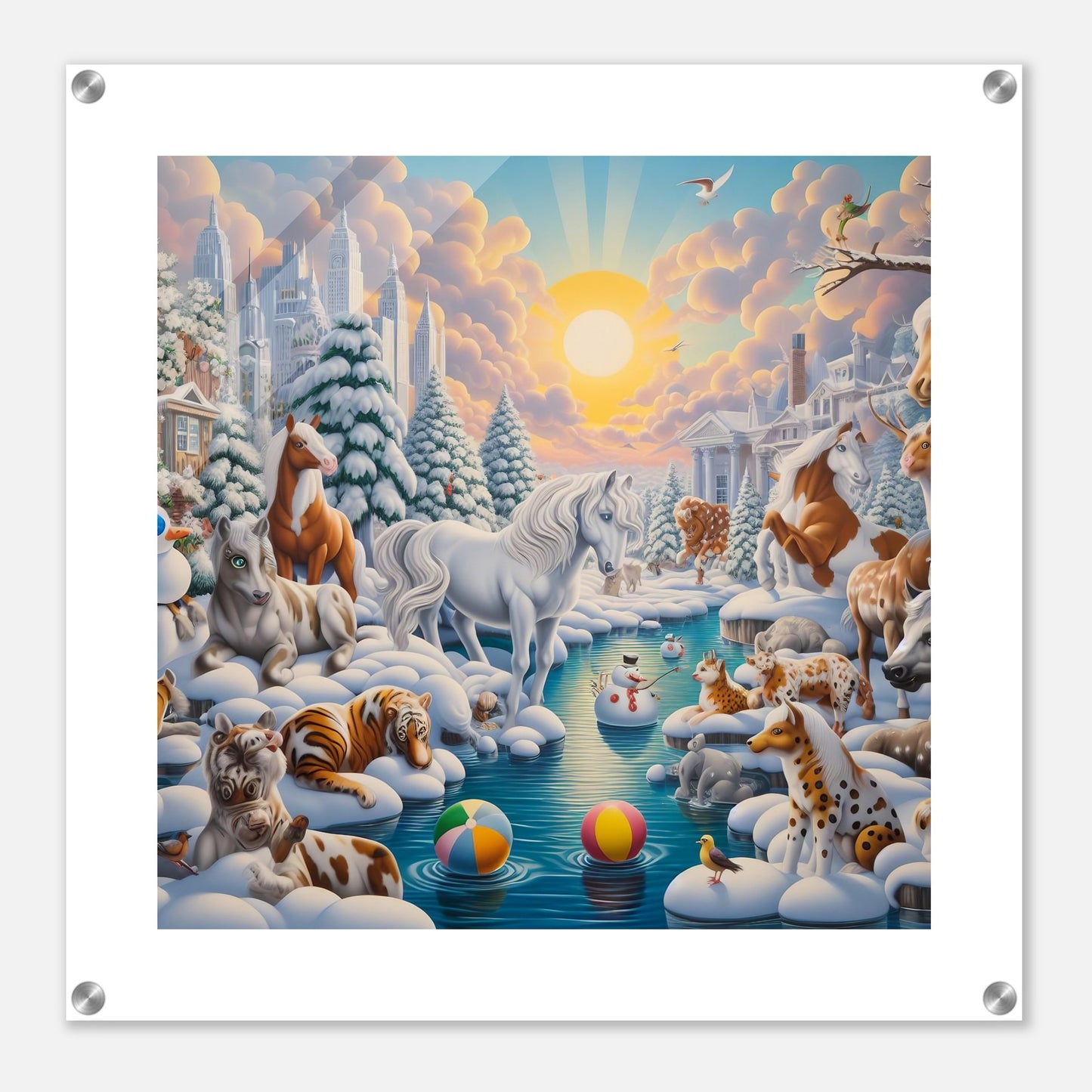 Wall Art - Winter 66 - Horses by the river