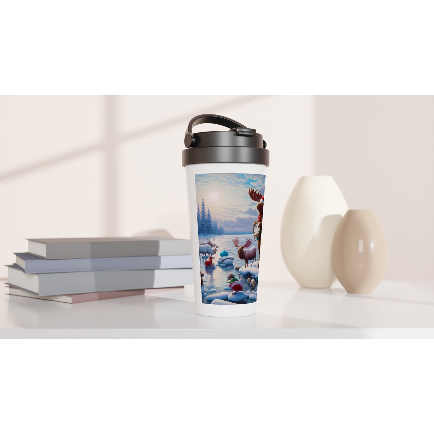 White 15oz Stainless Steel Travel Mug - Winter 173