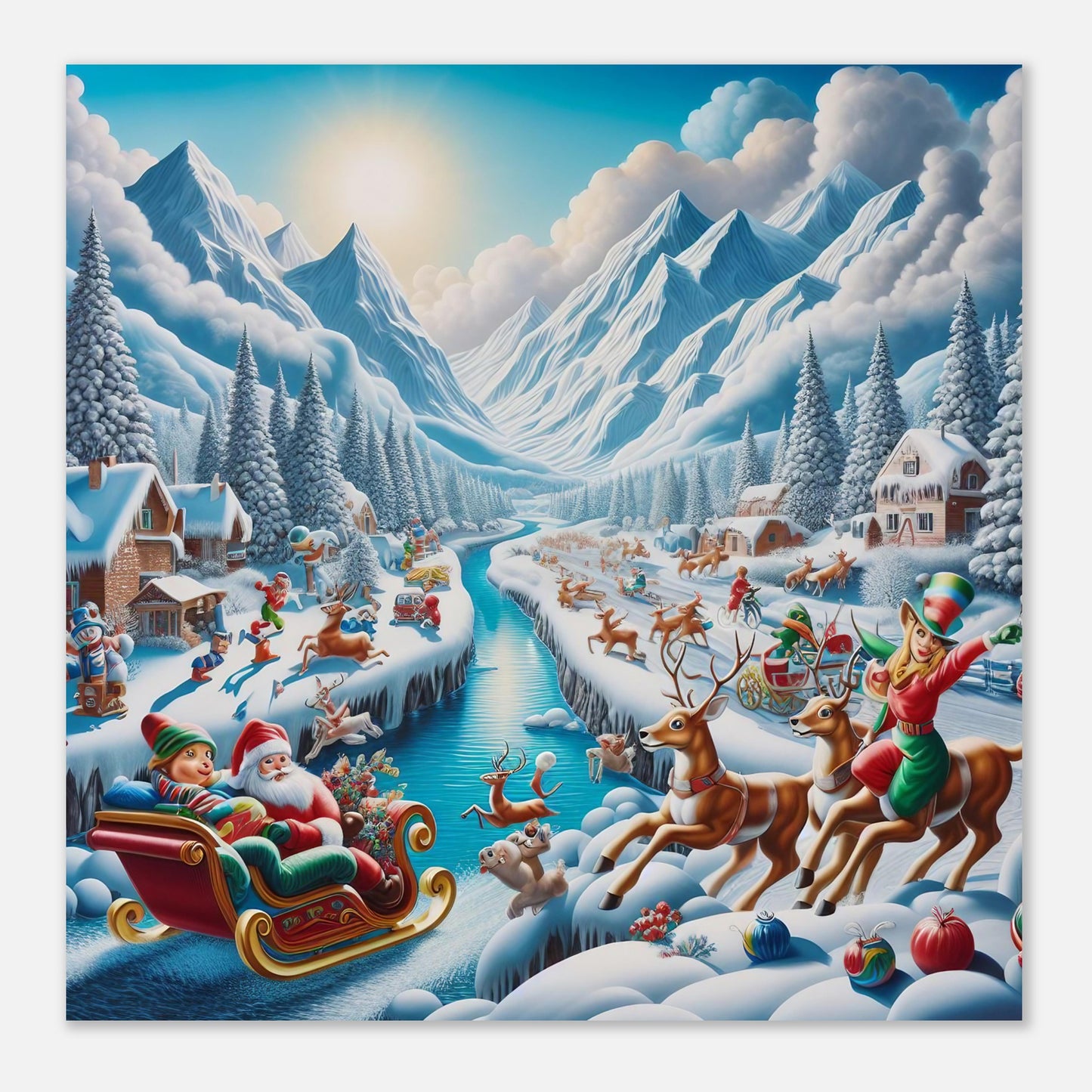 Wall Art - Winter 41 - Santa Claus, reindeer and river