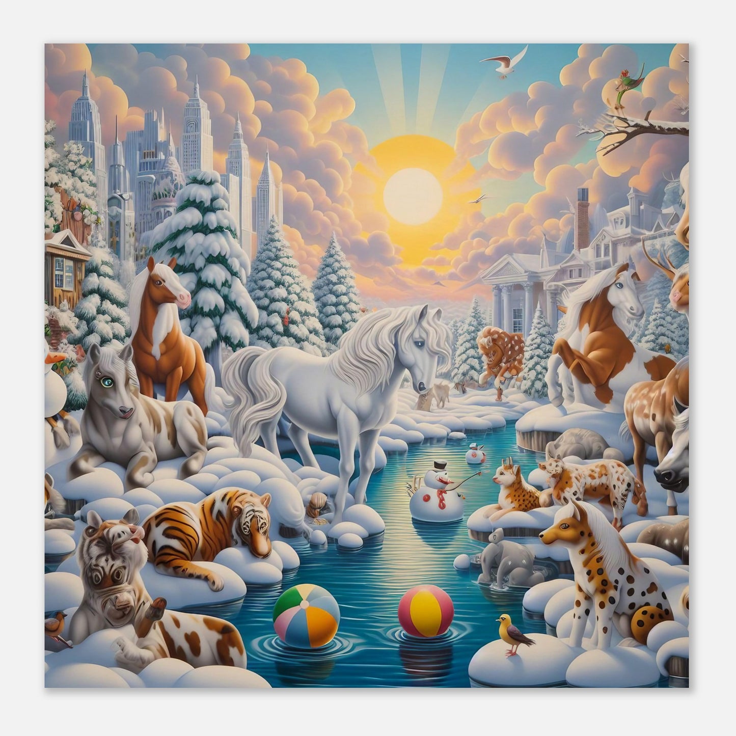 Wall Art - Winter 66 - Horses by the river