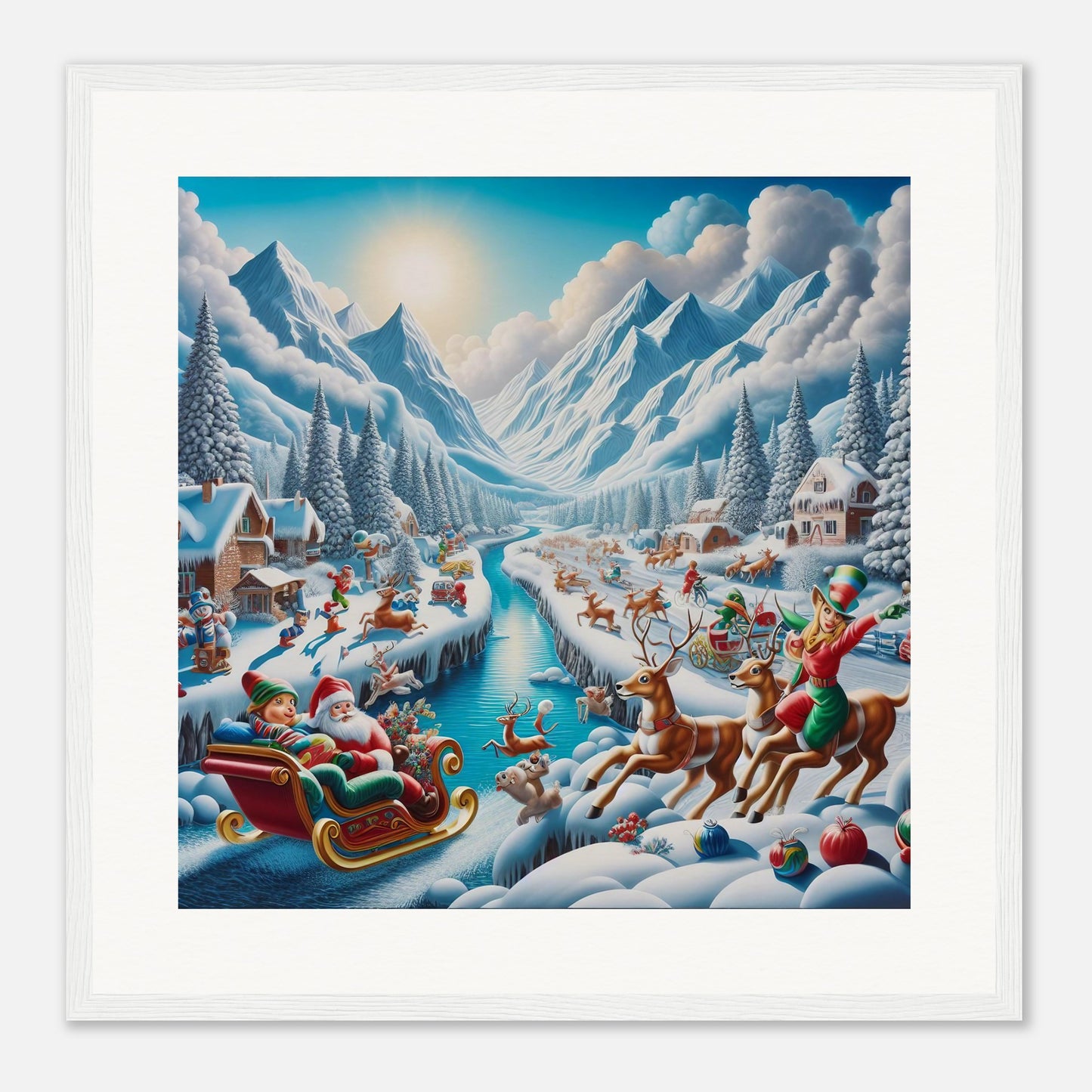 Wall Art - Winter 41 - Santa Claus, reindeer and river