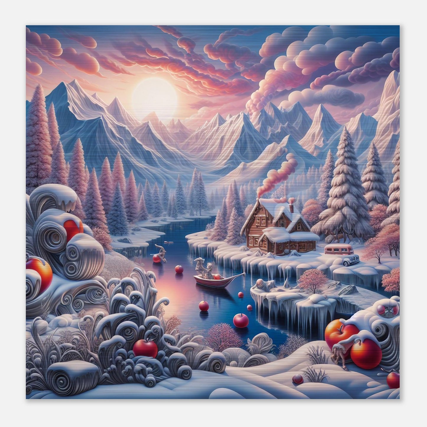 Wall Art - Winter 62 - Small boat on a river