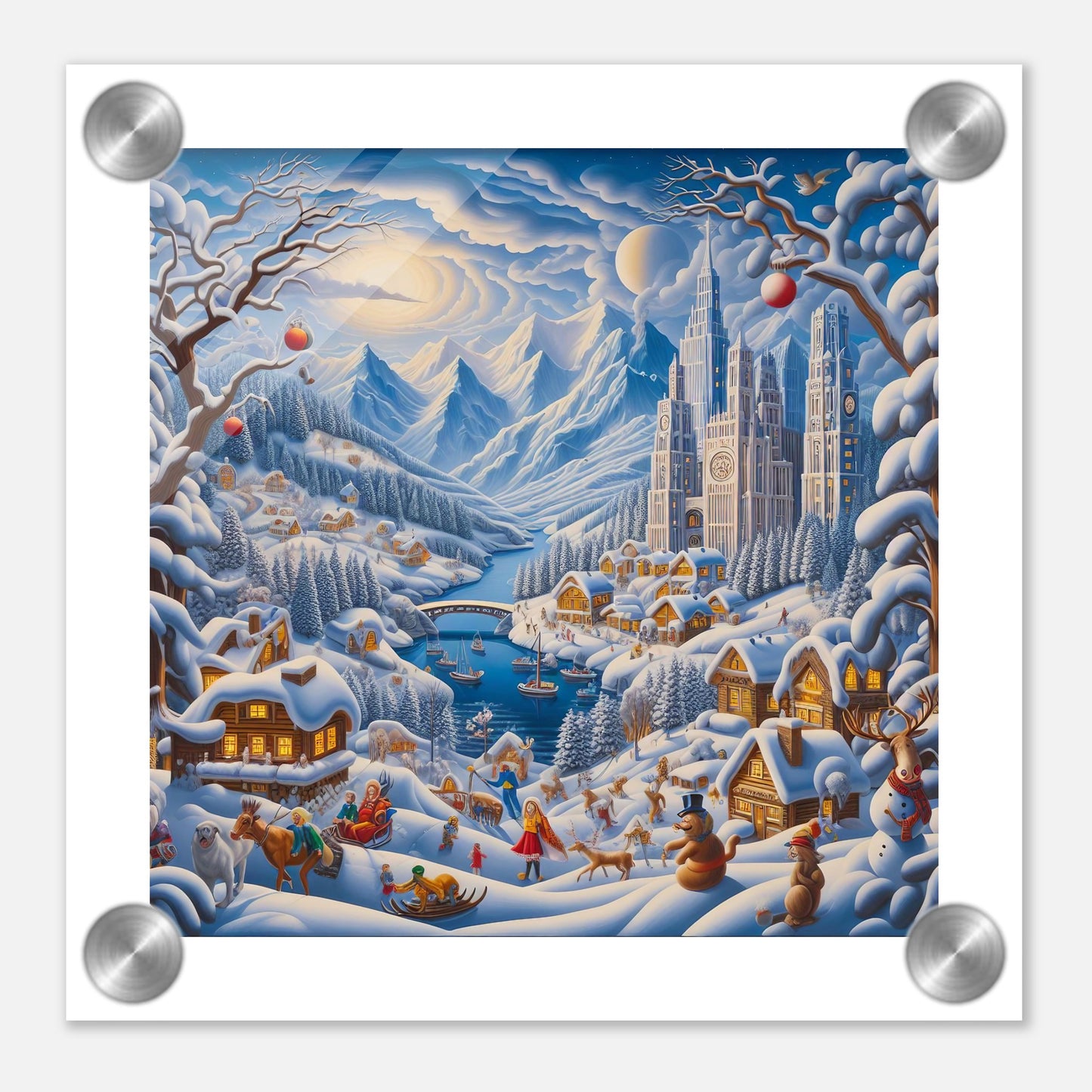 Wall Art - Winter 2 - Mountains, river, building