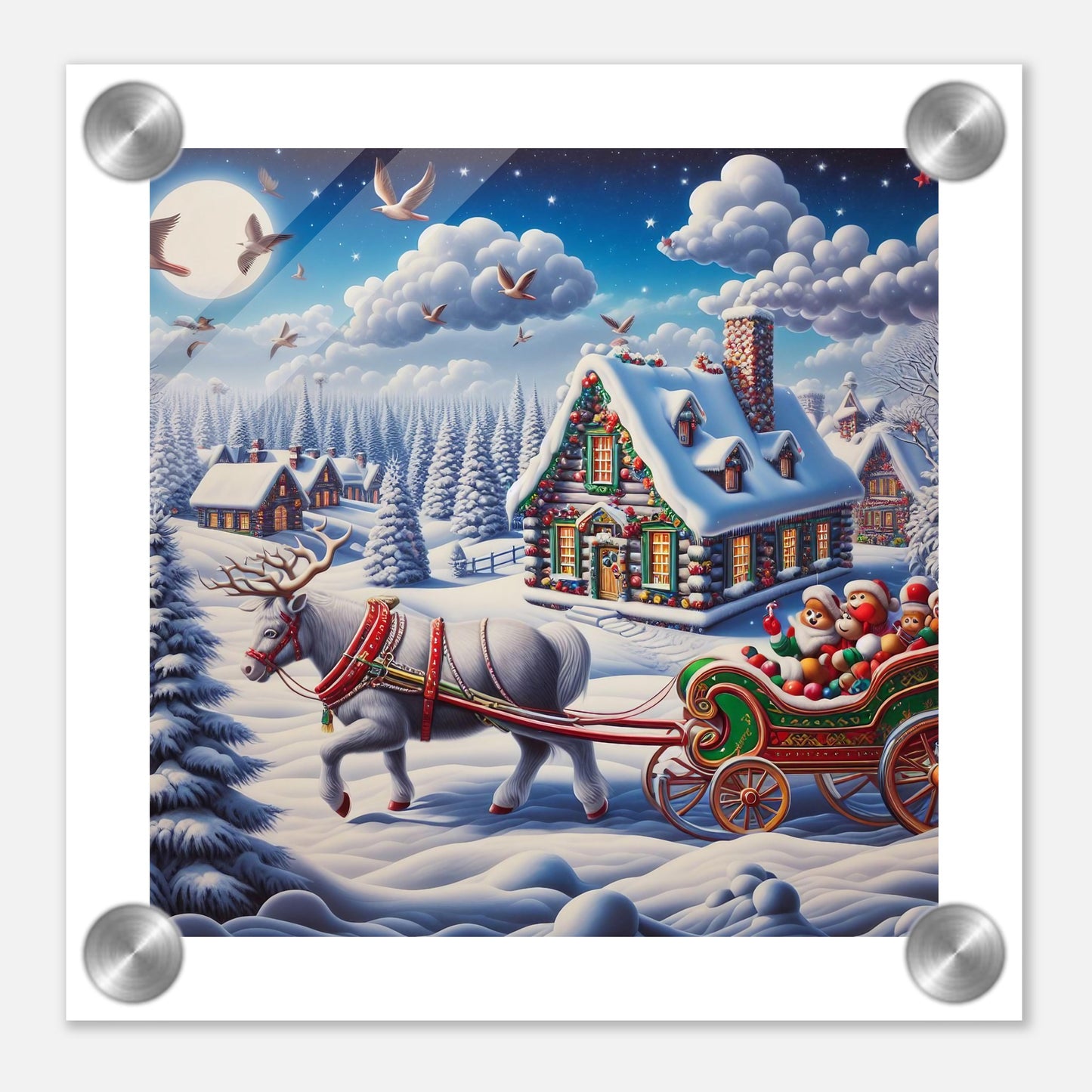 Wall Art - Winter 20 - White reindeer and a snow carriage