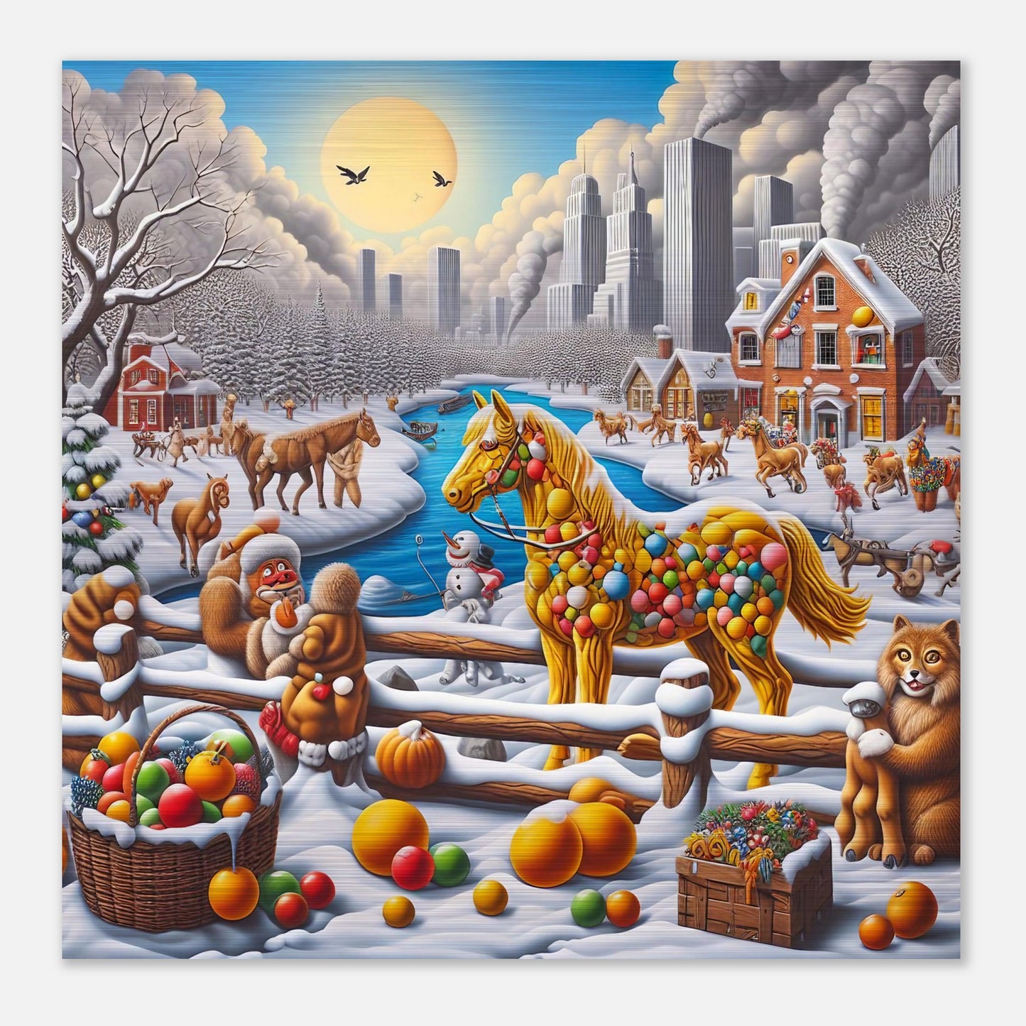 Wall Art - Winter 10 - Horse, Fruits, Houses and River