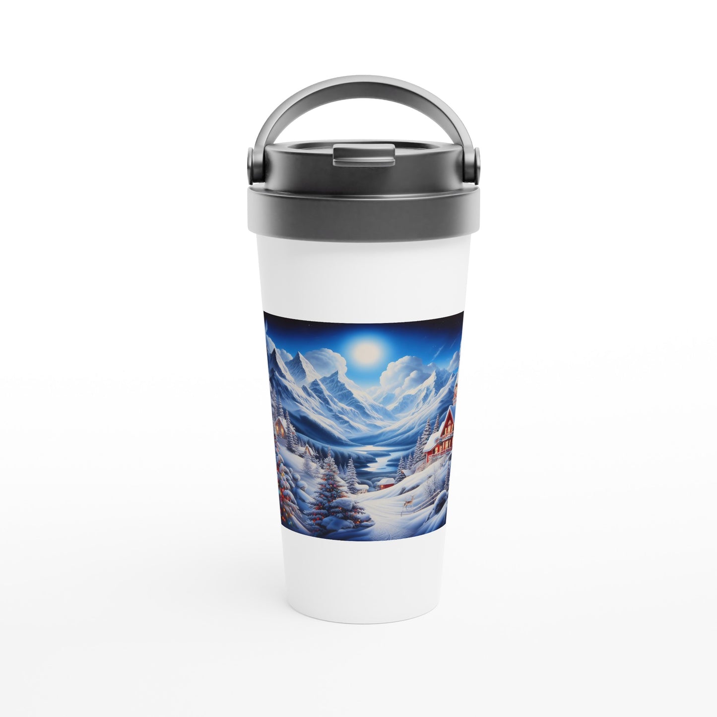 White 15oz Stainless Steel Travel Mug - Winter 106