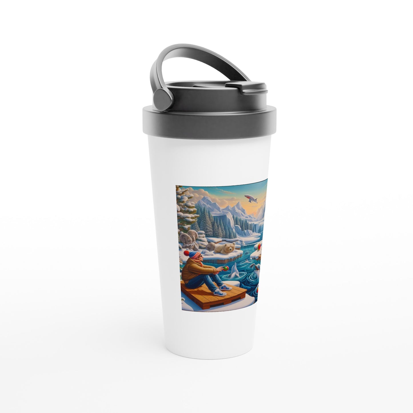 White 15oz Stainless Steel Travel Mug - Winter 64